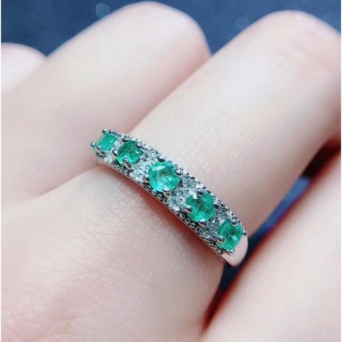 Natural Emerald & Cubic Zirconia Woman Ring, 925 Sterling Silver, Emerald Ring, Statement Ring, Engagement and Wedding Ring | Save 33% - Rajasthan Living 7