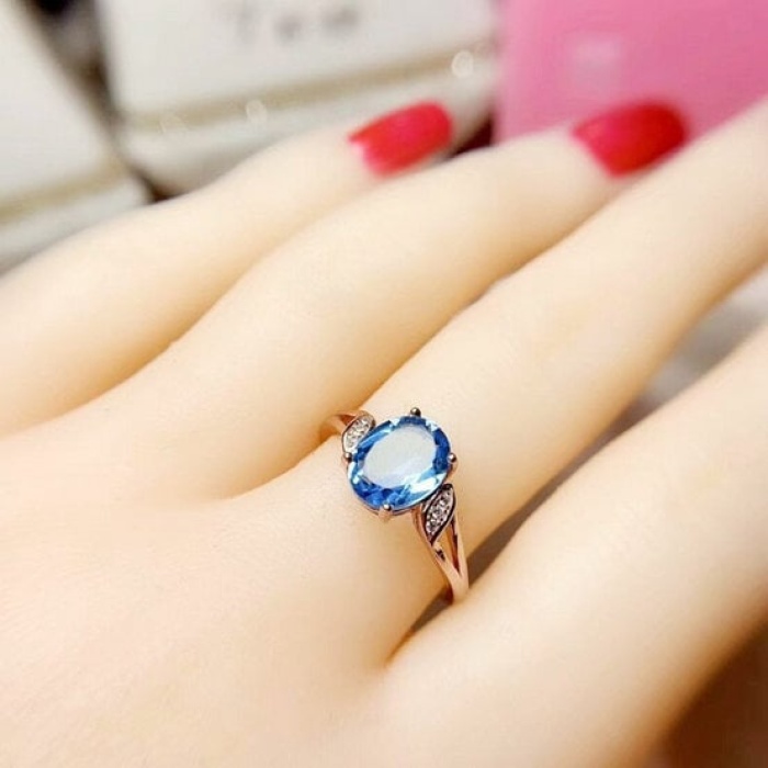 Natural Blue Topaz Ring, 925 Sterling Sliver, Topaz Engagement Ring, Topaz Ring, Topaz Wedding Ring, luxury Ring, Oval cut Ring | Save 33% - Rajasthan Living 9