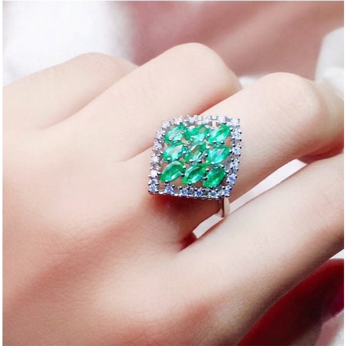 Natural Emerald & Cubic Zirconia Woman Ring, 925 Sterling Silver, Emerald Ring, Statement Ring, Engagement and Wedding Ring | Save 33% - Rajasthan Living 10