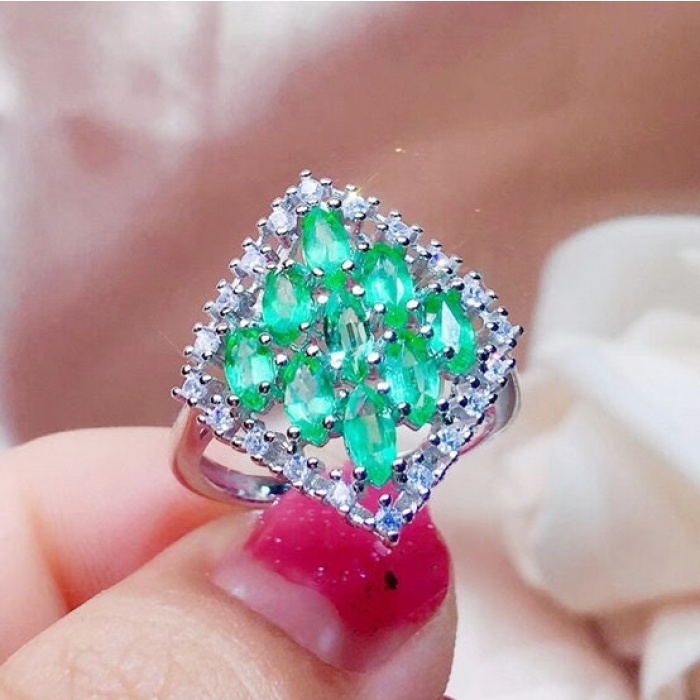 Natural Emerald & Cubic Zirconia Woman Ring, 925 Sterling Silver, Emerald Ring, Statement Ring, Engagement and Wedding Ring | Save 33% - Rajasthan Living 7