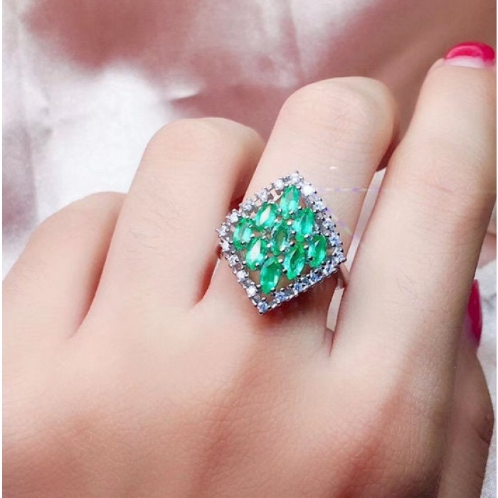 Natural Emerald & Cubic Zirconia Woman Ring, 925 Sterling Silver, Emerald Ring, Statement Ring, Engagement and Wedding Ring | Save 33% - Rajasthan Living 8