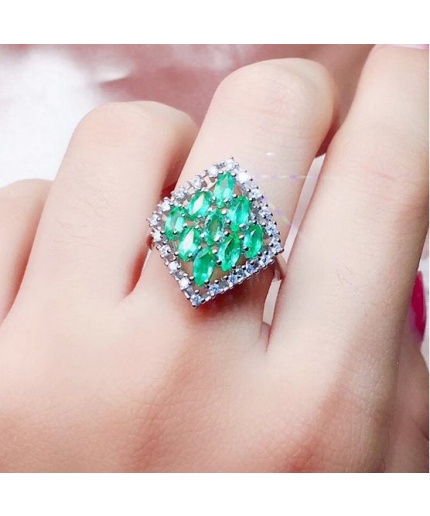 Natural Emerald & Cubic Zirconia Woman Ring, 925 Sterling Silver, Emerald Ring, Statement Ring, Engagement and Wedding Ring | Save 33% - Rajasthan Living 3