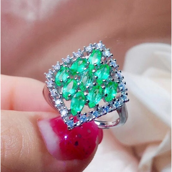 Natural Emerald & Cubic Zirconia Woman Ring, 925 Sterling Silver, Emerald Ring, Statement Ring, Engagement and Wedding Ring | Save 33% - Rajasthan Living 9