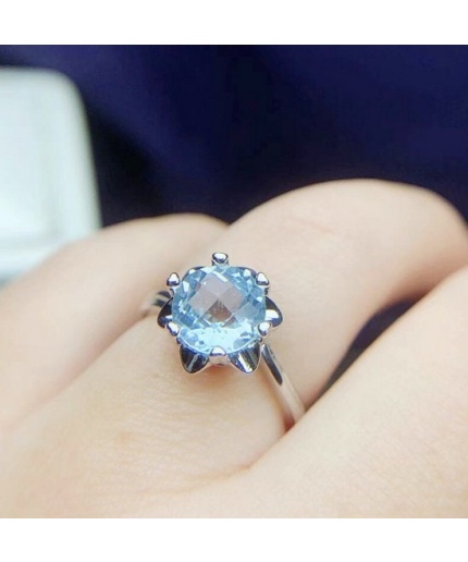 Natural Blue Topaz Ring, 925 Sterling Sliver, Topaz Engagement Ring, Topaz Ring, Wedding Ring, luxury Ring, soliture Ring, Round cut Ring | Save 33% - Rajasthan Living 3