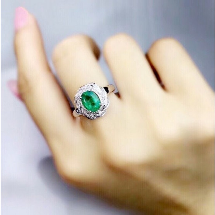 Natural Emerald & Cubic Zirconia Woman Ring, 925 Sterling Silver, Emerald Ring, Statement Ring, Engagement and Wedding Ring | Save 33% - Rajasthan Living 6