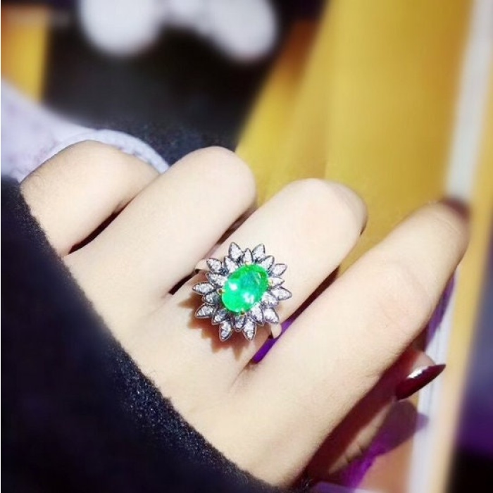 Natural Emerald & Cubic Zirconia Woman Ring, 925 Sterling Silver, Emerald Ring, Statement Ring, Engagement and Wedding Ring | Save 33% - Rajasthan Living 6