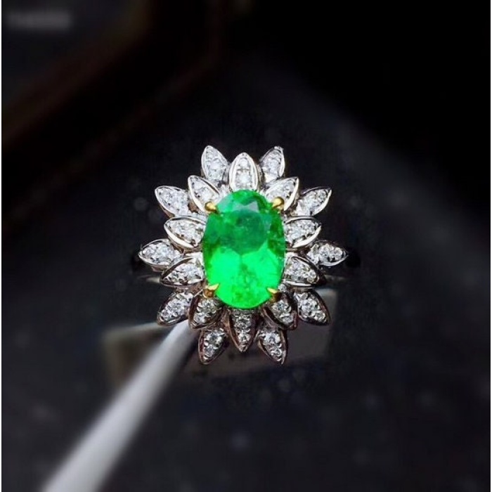 Natural Emerald & Cubic Zirconia Woman Ring, 925 Sterling Silver, Emerald Ring, Statement Ring, Engagement and Wedding Ring | Save 33% - Rajasthan Living 7