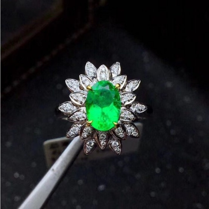 Natural Emerald & Cubic Zirconia Woman Ring, 925 Sterling Silver, Emerald Ring, Statement Ring, Engagement and Wedding Ring | Save 33% - Rajasthan Living 9