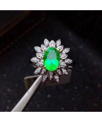 Natural Emerald & Cubic Zirconia Woman Ring, 925 Sterling Silver, Emerald Ring, Statement Ring, Engagement and Wedding Ring | Save 33% - Rajasthan Living