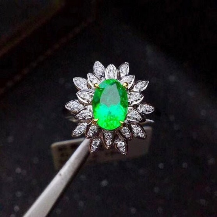 Natural Emerald & Cubic Zirconia Woman Ring, 925 Sterling Silver, Emerald Ring, Statement Ring, Engagement and Wedding Ring | Save 33% - Rajasthan Living 5