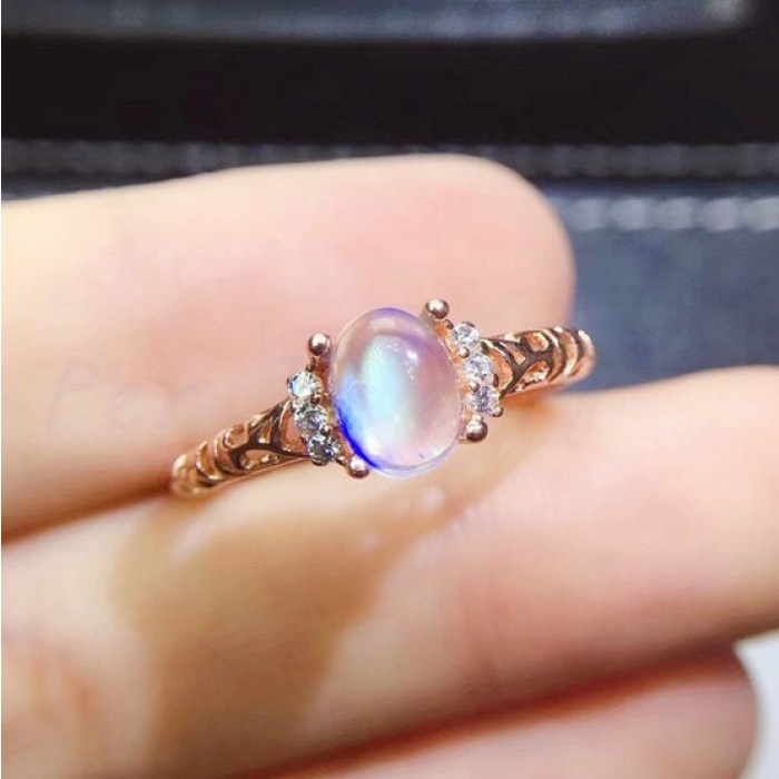 Natural Moonstone Ring, 925 Sterling Silver, Moonstone Engagement Ring, Wedding Ring, Luxury Ring, Ring/Band, Moonstone Oval Cabochon Ring | Save 33% - Rajasthan Living 9