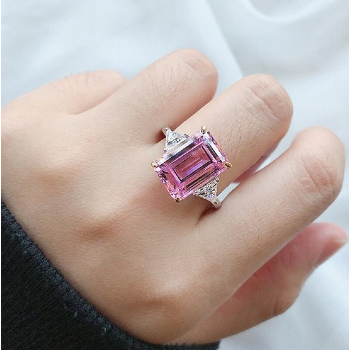 Pink Sapphire Ring, Citrine Ring, 925 Sterling Silver Woman Ring,Statement Ring,Engagement and Wedding Ring,Luxury Ring, Emerald Cut Ring | Save 33% - Rajasthan Living 10