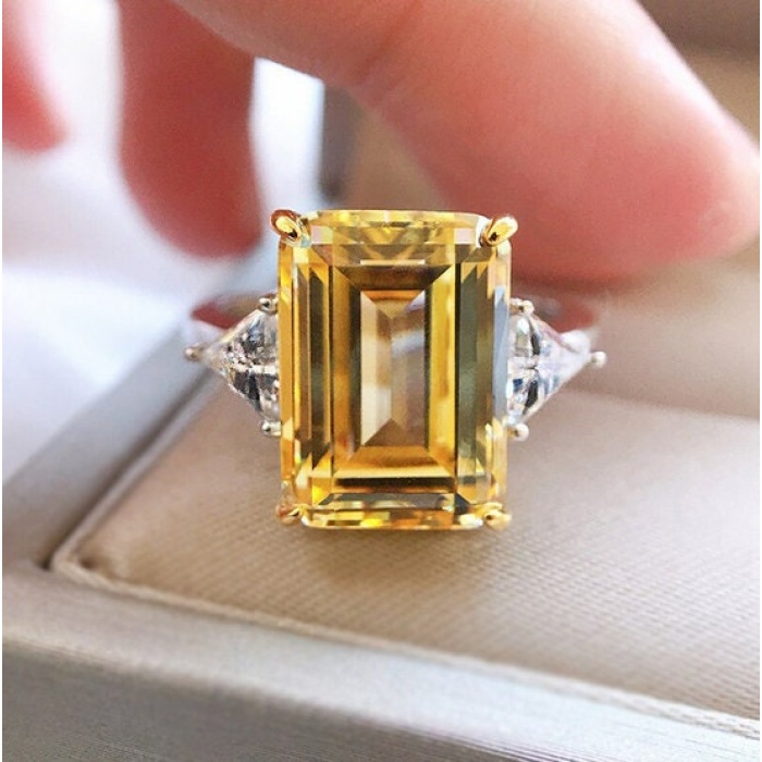 Lab Citrine Ring, Woman Ring, 925 Sterling Silver Citrine Ring, Statement Ring, Engagement and Wedding Ring, Emerald Cut Ring | Save 33% - Rajasthan Living 5