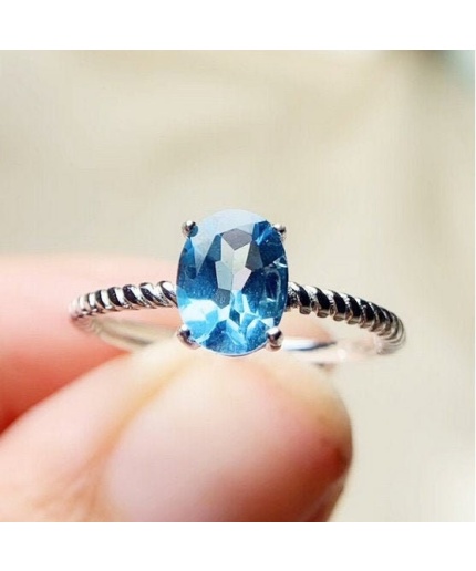 Natural Blue Topaz Ring, 925 Sterling Silver, Topaz Engagement Ring, Topaz Ring, Wedding Ring, Topaz Luxury Ring, Ring/Band, Oval Cut Ring | Save 33% - Rajasthan Living