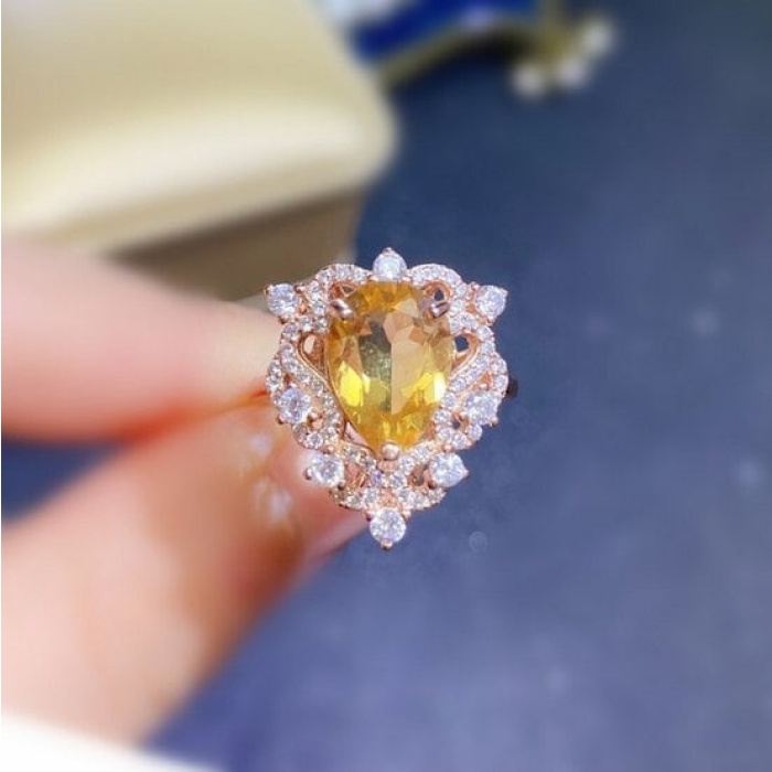 Natural Citrine Ring, 925 Sterling Sliver, Citrine Engagement Ring, Citrine Wedding Ring, luxury Ring, Ring/Band, Citrine Pear cut Ring | Save 33% - Rajasthan Living 5