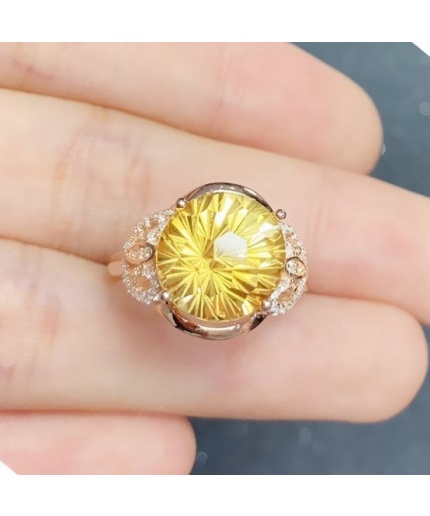 Natural Citrine Ring, 925 Sterling Sliver, Citrine Engagement Ring, Citrine Wedding Ring, luxury Ring, Ring/Band, Citrine Round cut Ring | Save 33% - Rajasthan Living