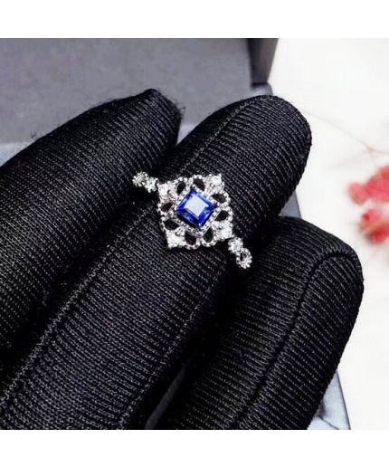 Natural Blue Sapphire Ring, 925 Sterling Sliver, Engagement Ring, Wedding Ring, luxury Ring, soliture Ring, Princess cut Ring | Save 33% - Rajasthan Living 3