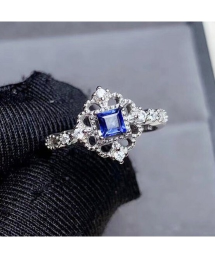 Natural Blue Sapphire Ring, 925 Sterling Sliver, Engagement Ring, Wedding Ring, luxury Ring, soliture Ring, Princess cut Ring | Save 33% - Rajasthan Living