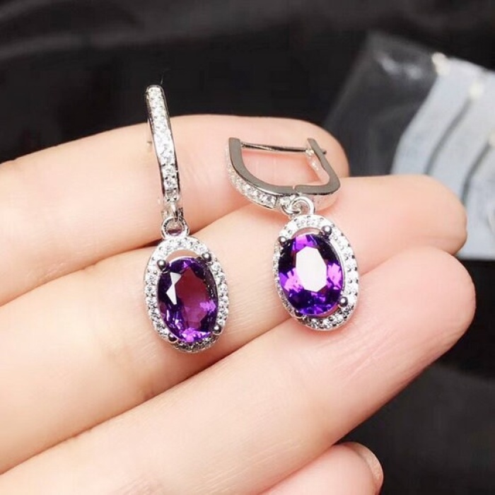 Natural Amethyst Drop Earrings, 925 Sterling SIlver Drop Earrings, Amethyst Earrings, Gold Earrings, Luxury Earrings, Oval Cut Earrings | Save 33% - Rajasthan Living 8