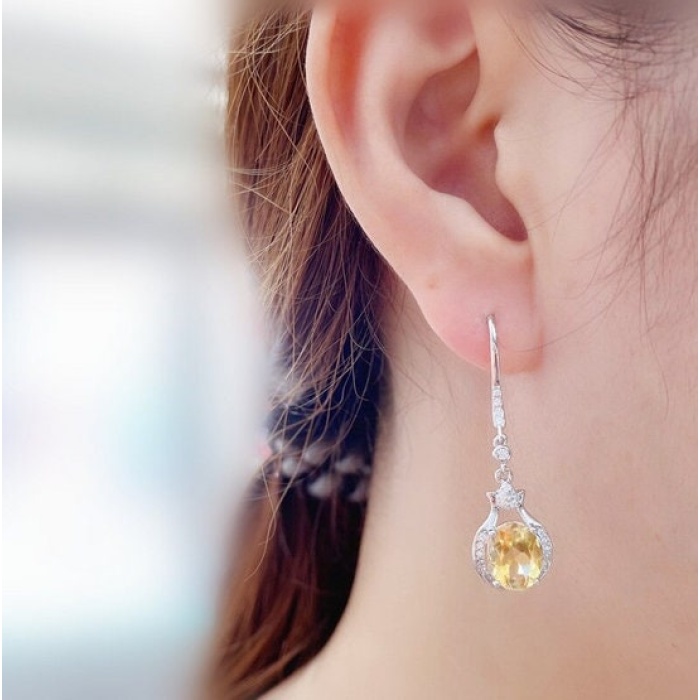 Natural Citrine Drop Earrings, 925 Sterling Silver, Citrine Earrings, Ruby Silver Earrings, Citrine Luxury Earrings, Oval Cut Stone Earrings | Save 33% - Rajasthan Living 6