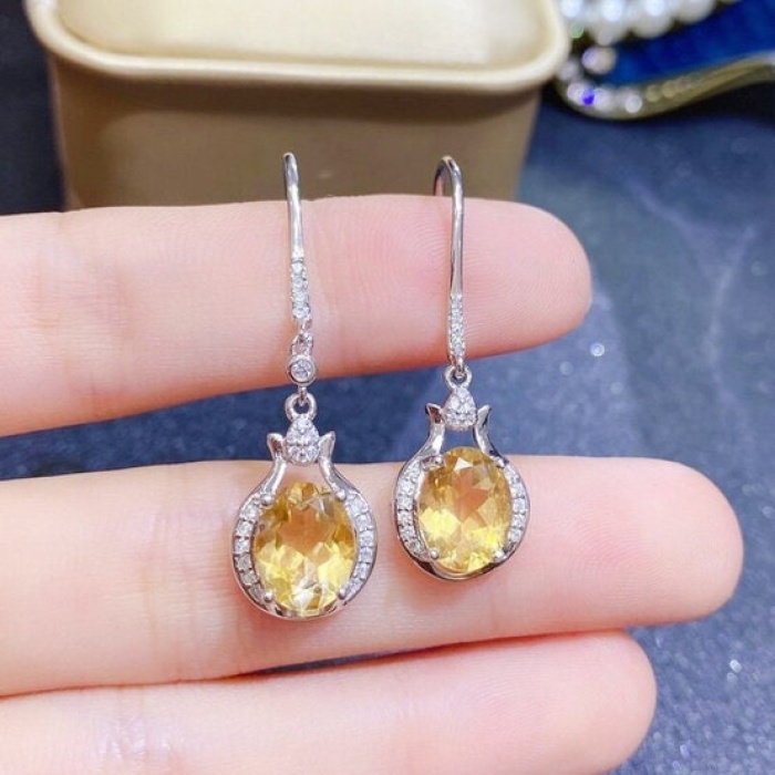 Natural Citrine Drop Earrings, 925 Sterling Silver, Citrine Earrings, Ruby Silver Earrings, Citrine Luxury Earrings, Oval Cut Stone Earrings | Save 33% - Rajasthan Living 7