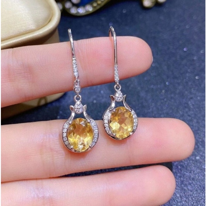 Natural Citrine Drop Earrings, 925 Sterling Silver, Citrine Earrings, Ruby Silver Earrings, Citrine Luxury Earrings, Oval Cut Stone Earrings | Save 33% - Rajasthan Living 9