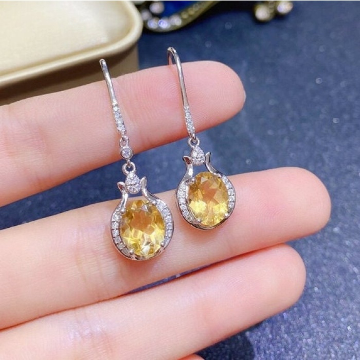 Natural Citrine Drop Earrings, 925 Sterling Silver, Citrine Earrings, Ruby Silver Earrings, Citrine Luxury Earrings, Oval Cut Stone Earrings | Save 33% - Rajasthan Living 10