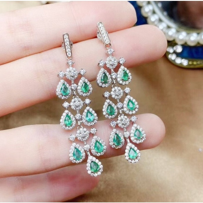 Natural Emerald Drop Earrings, 925 Sterling Silver, Emerald Drop Earrings, Emerald Silver Earrings, Luxury Earrings, Pear Cut Stone Earrings | Save 33% - Rajasthan Living 8