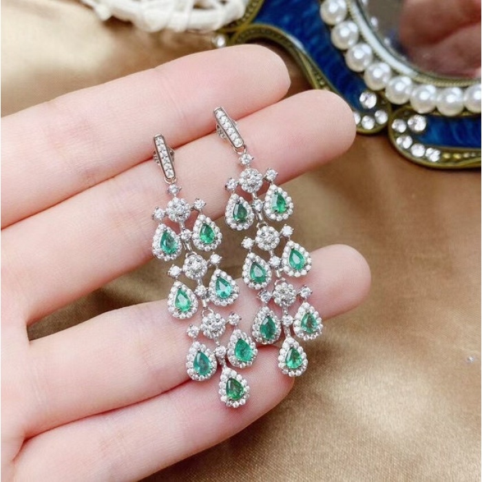 Natural Emerald Drop Earrings, 925 Sterling Silver, Emerald Drop Earrings, Emerald Silver Earrings, Luxury Earrings, Pear Cut Stone Earrings | Save 33% - Rajasthan Living 7