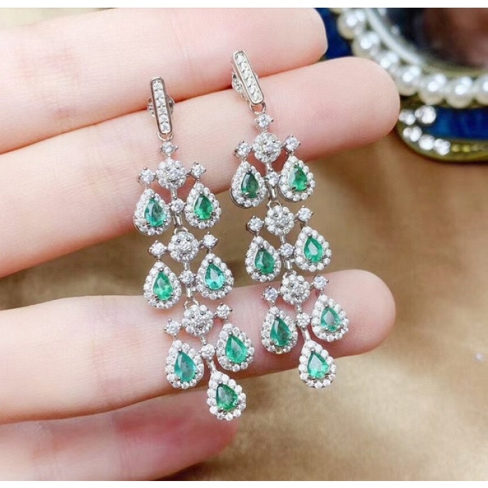 Natural Emerald Drop Earrings, 925 Sterling Silver, Emerald Drop Earrings, Emerald Silver Earrings, Luxury Earrings, Pear Cut Stone Earrings | Save 33% - Rajasthan Living 5