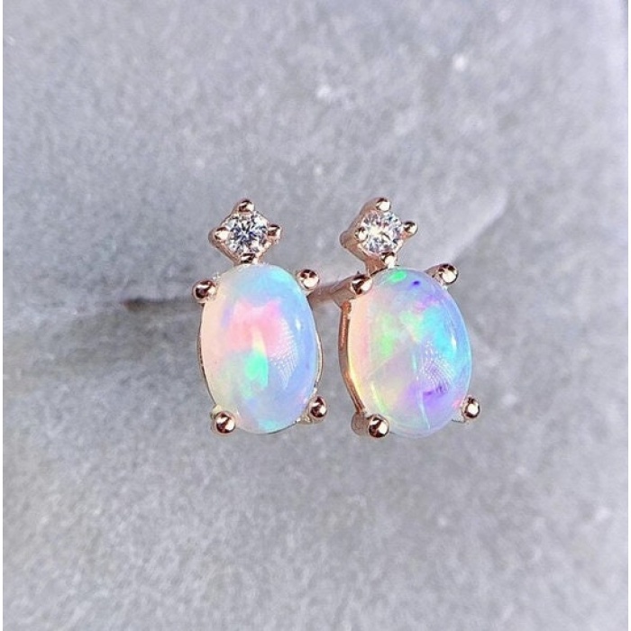 Natural Opal Studs Earrings, 925 Sterling Silver, Opal Studs Earrings, Earrings, Opal Earrings, Luxury Earrings, Oval Stone Earrings | Save 33% - Rajasthan Living 7