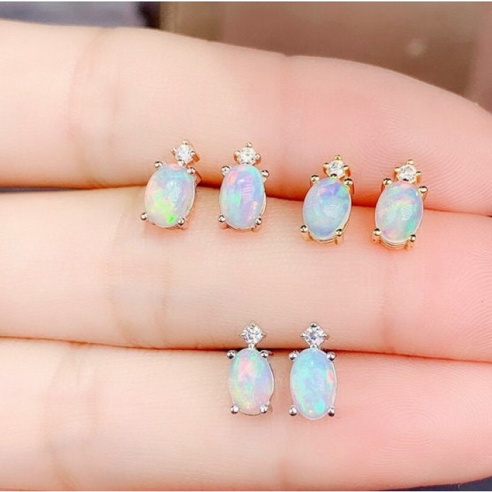 Natural Opal Studs Earrings, 925 Sterling Silver, Opal Studs Earrings, Earrings, Opal Earrings, Luxury Earrings, Oval Stone Earrings | Save 33% - Rajasthan Living 10