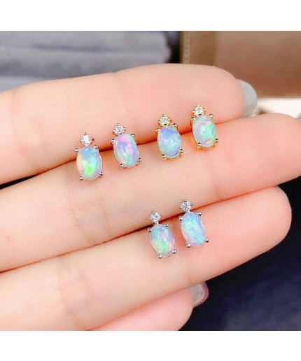 Natural Opal Studs Earrings, 925 Sterling Silver, Opal Studs Earrings, Earrings, Opal Earrings, Luxury Earrings, Oval Stone Earrings | Save 33% - Rajasthan Living 3