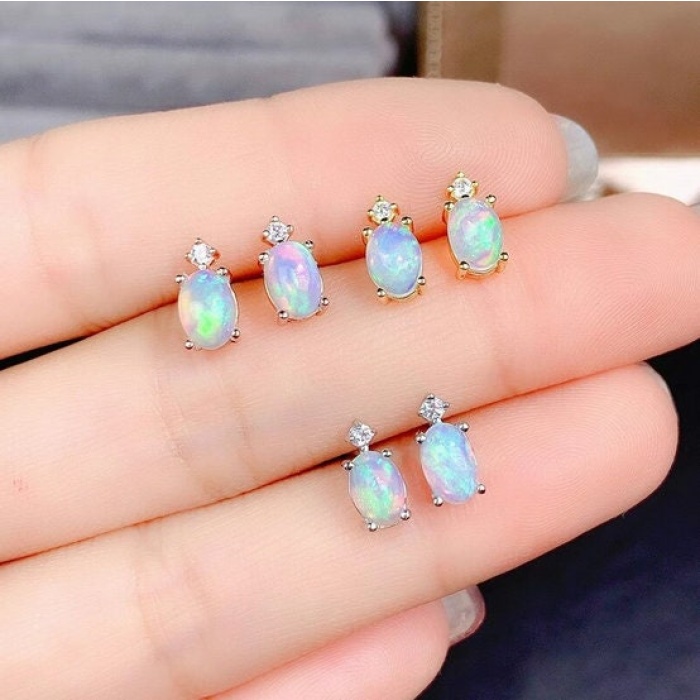 Natural Opal Studs Earrings, 925 Sterling Silver, Opal Studs Earrings, Earrings, Opal Earrings, Luxury Earrings, Oval Stone Earrings | Save 33% - Rajasthan Living 6