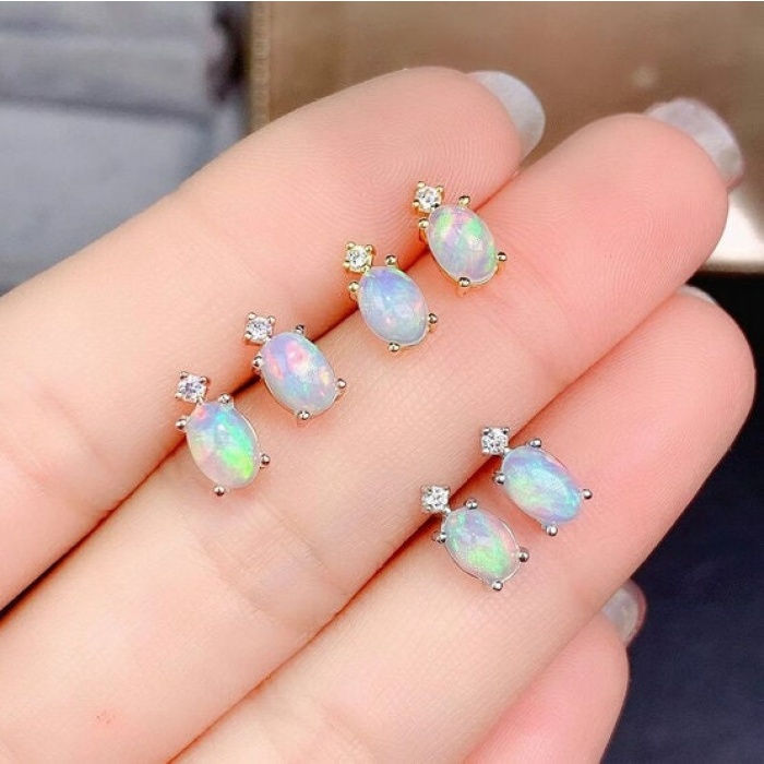 Natural Opal Studs Earrings, 925 Sterling Silver, Opal Studs Earrings, Earrings, Opal Earrings, Luxury Earrings, Oval Stone Earrings | Save 33% - Rajasthan Living 9