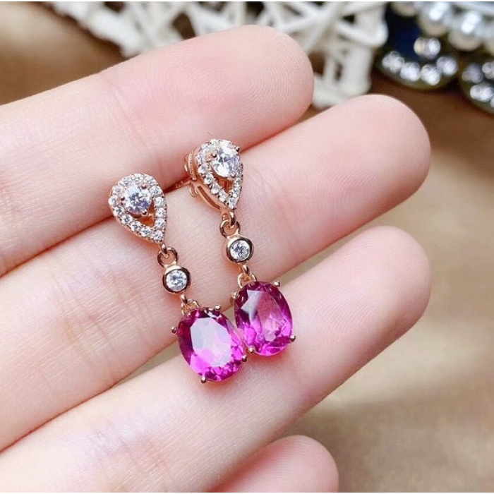 Natural Pink Topaz Drop Earrings, 925 Sterling Silver, Drop Earrings, Pink Topaz Earrings, Luxury Earrings, Oval Cut Stone Earrings | Save 33% - Rajasthan Living 7