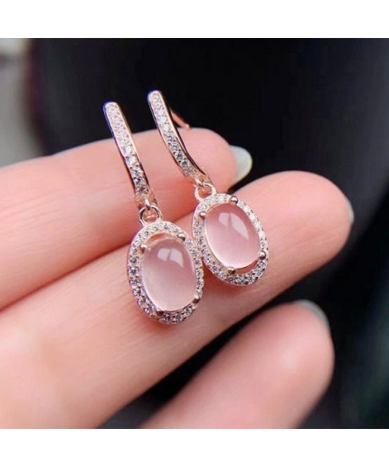 Natural Rose Quartz Drop Earrings, 925 Sterling Silver, Rose Quartz Drop Earrings, Rose Quartz Earrings, Luxury Earrings, Oval Cabochon | Save 33% - Rajasthan Living 3