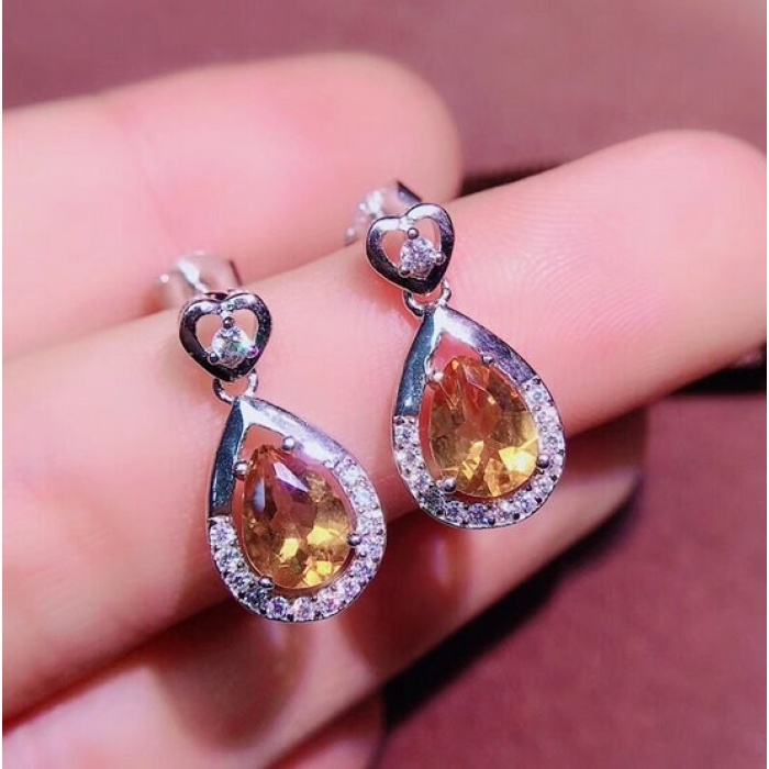 Natural Citrine Drop Earrings, 925 Sterling Silver, Citrine Earrings, Silver Earrings, Citrine Luxury Earrings, Pear Cut Stone Earrings | Save 33% - Rajasthan Living 7