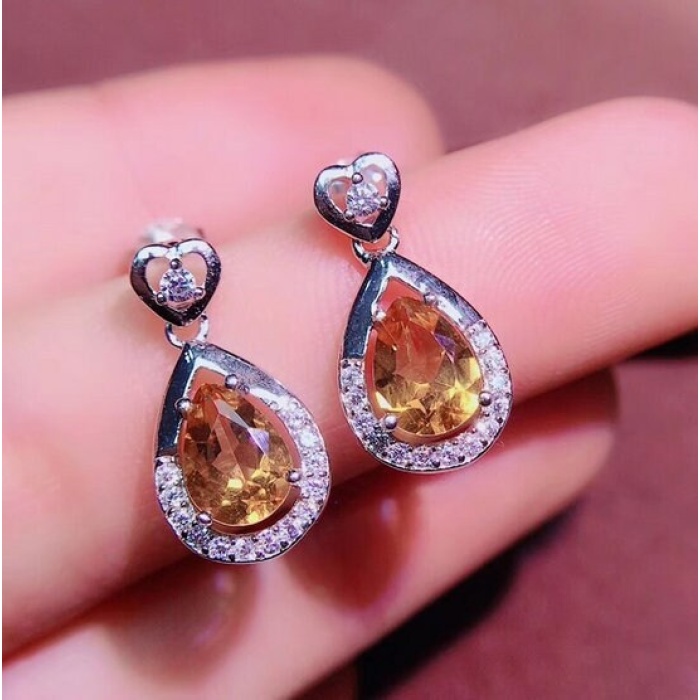 Natural Citrine Drop Earrings, 925 Sterling Silver, Citrine Earrings, Silver Earrings, Citrine Luxury Earrings, Pear Cut Stone Earrings | Save 33% - Rajasthan Living 8