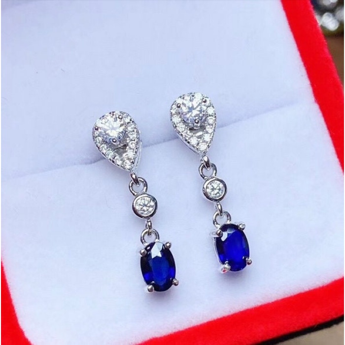 Natural Sapphire Drop Earrings, 925 Sterling Silver, Sapphire Earrings, Sapphire Silver Earrings, Luxury Earrings, Oval Cut Stone Earrings | Save 33% - Rajasthan Living 5