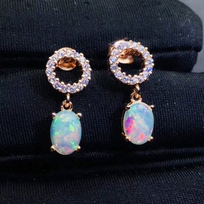 Natural Opal Drop Earrings, 925 Sterling Silver, Opal Drop Earrings, Earrings, Opal Earrings, Luxury Earrings, Oval Stone Earrings | Save 33% - Rajasthan Living 5