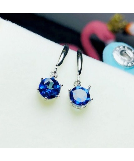 Natural Blue Topaz Drop Earrings, 925 Sterling Silver, Drop Earrings, Blue Topaz Earrings, Luxury Earrings, Round Cut Stone Earrings | Save 33% - Rajasthan Living 3