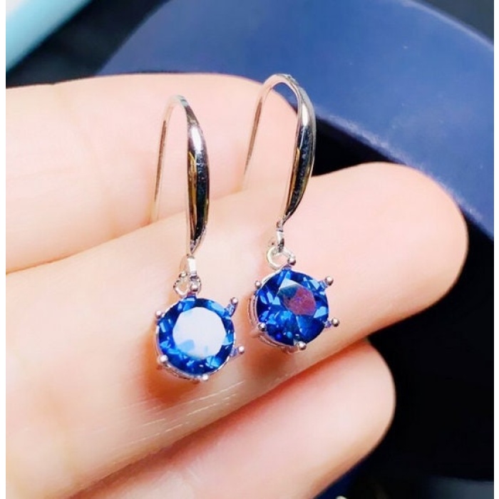 Natural Blue Topaz Drop Earrings, 925 Sterling Silver, Drop Earrings, Blue Topaz Earrings, Luxury Earrings, Round Cut Stone Earrings | Save 33% - Rajasthan Living 5