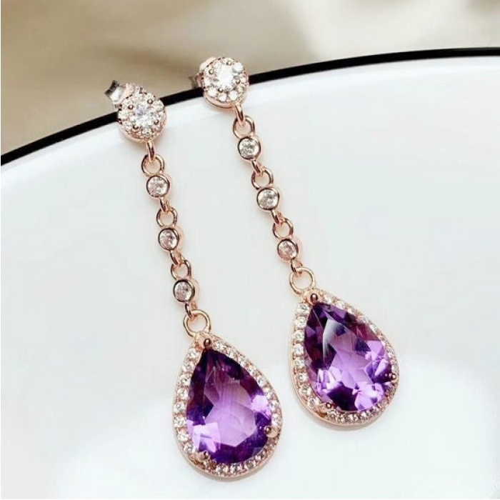 Natural Amethyst Drop Earrings, 925 Sterling SIlver Drop Earrings, Amethyst Earrings, Gold Earrings, Luxury Earrings, Pear Cut Earrings | Save 33% - Rajasthan Living 10