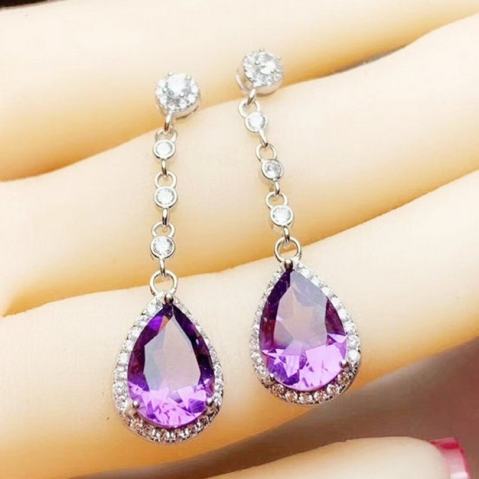 Natural Amethyst Drop Earrings, 925 Sterling SIlver Drop Earrings, Amethyst Earrings, Gold Earrings, Luxury Earrings, Pear Cut Earrings | Save 33% - Rajasthan Living 9