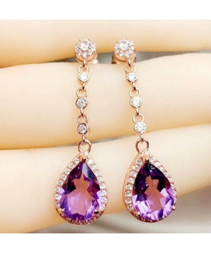 Natural Amethyst Drop Earrings, 925 Sterling SIlver Drop Earrings, Amethyst Earrings, Gold Earrings, Luxury Earrings, Pear Cut Earrings | Save 33% - Rajasthan Living 3