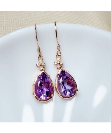 Natural Amethyst Drop Earrings, 925 Sterling SIlver Drop Earrings, Amethyst Earrings, Gold Earrings, Luxury Earrings, Pear Cut Earrings | Save 33% - Rajasthan Living 3