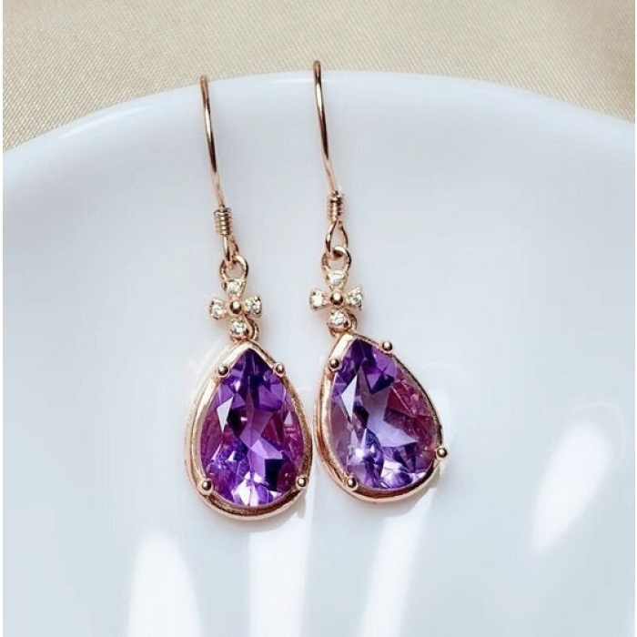 Natural Amethyst Drop Earrings, 925 Sterling SIlver Drop Earrings, Amethyst Earrings, Gold Earrings, Luxury Earrings, Pear Cut Earrings | Save 33% - Rajasthan Living 6