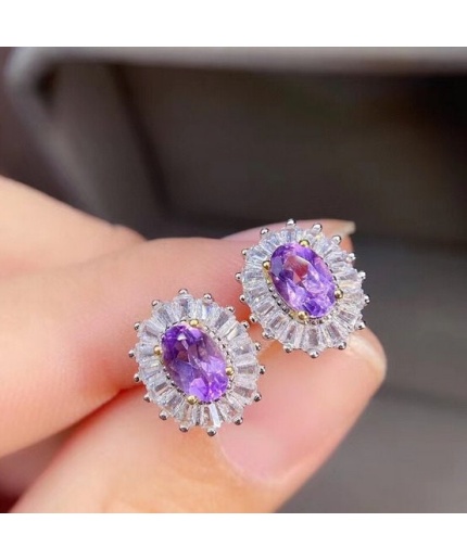 Natural Amethyst Stud Earrings, 925 Sterling Silver Stud Earrings, Amethyst Earrings, Gold Earrings, Luxury Earrings, Oval Cut Earrings | Save 33% - Rajasthan Living 3