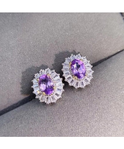 Natural Amethyst Stud Earrings, 925 Sterling Silver Stud Earrings, Amethyst Earrings, Gold Earrings, Luxury Earrings, Oval Cut Earrings | Save 33% - Rajasthan Living